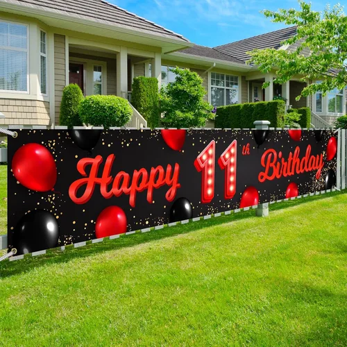 Vista 30 de Cartel de feliz cumpleaños número 10 color rojo y negro, globos para decoración temática para patio, jardín, niñas, mujeres, princesas, decoraciones