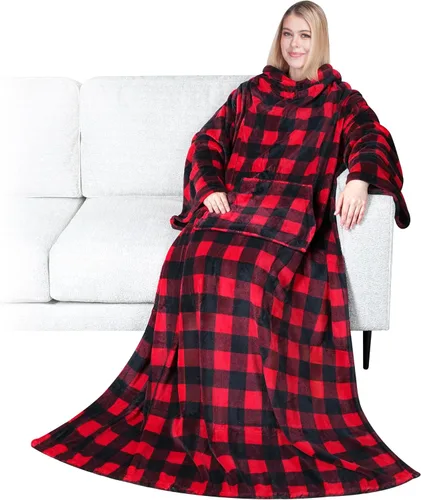 Vista 10 de PAVILIA Manta con Mangas para Adultos Mujeres Hombres, Manta Suave y Cálida Usable de Vellón Envolvente Tipo Throw, Manta Bata Regalo
