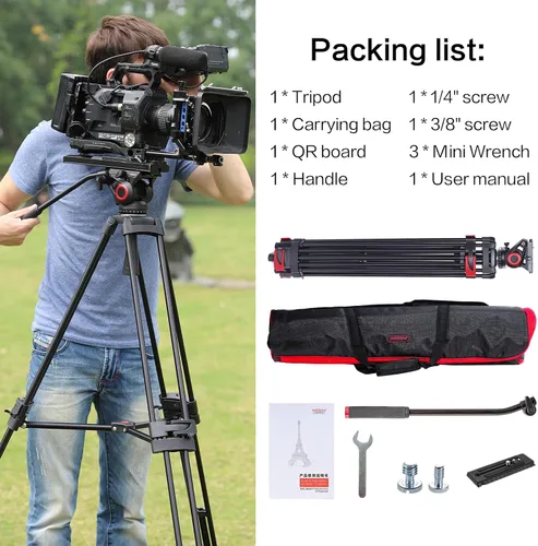 Vista 7 de miliboo Trípode para cámara de video, trípode resistente con cabezal fluido, altura máxima de trabajo 76.4 pulgadas, trípode de fotografía de gran