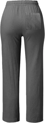 Vista 2 de SHAOBGE Pantalones casuales para mujer, pierna recta, cordón elástico, cintura alta, holgados, cómodos, con bolsillos