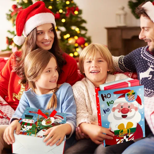 Vista 6 de GITMIWS Paquete de 12 bolsas de regalo de Navidad con papel de seda, bolsa de regalo de papel de Navidad grande de 12.6 pulgadas para regalos