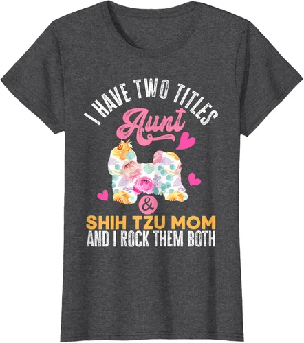 Vista 4 de I Have Two Titles Aunt and Shih Tzu Mom Camiseta divertida para perro, Negro