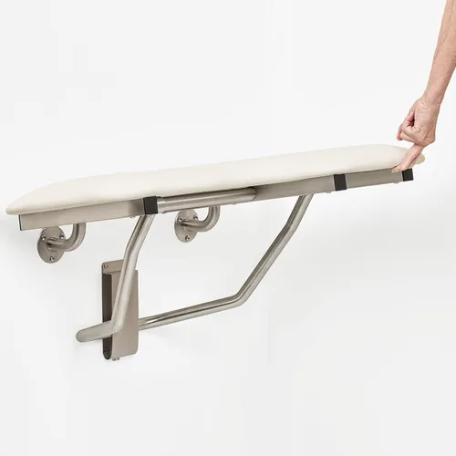 Vista 8 de Seachrome Asiento de ducha Lift-Assist, en forma de L, zurdo, ADA, montaje en pared, acolchado blanco naugahyde