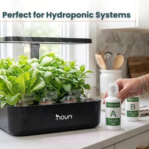 Vista 2 de Nouri Fertilizante líquido hidropónico para plantas de nutrientes A y B, sistema de cultivo hidropónico, accesorio para plantas