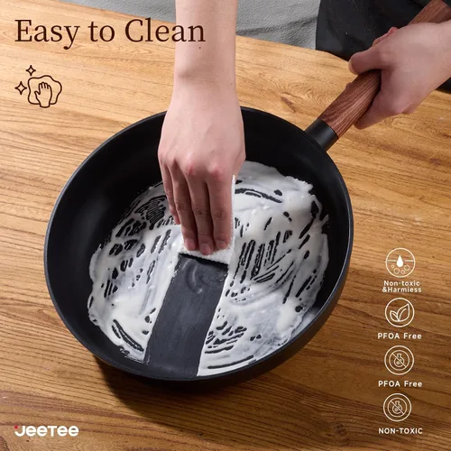 Vista 7 de JEETEE Juego de utensilios de cocina de cerámica, 15 ollas y sartenes antiadherentes con asas extraíbles, juego de utensilios de cocina de inducción