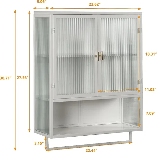 Vista 2 de Enclosed Storage Wall Cabinet with Two Doors, Open Shelf, and Towel Rack for Modern Entryway Living Room Bathroom Dining Room