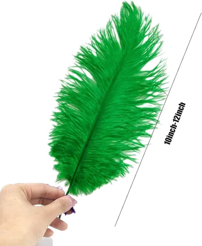 Vista 2 de 12 plumas de Mardi Gras de 10 a 12 pulgadas para manualidades, plumas de avestruz coloridas moradas, verdes, doradas para Mardi Gras, manualidades