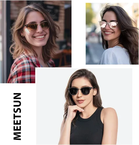 Vista 2 de MEETSUN Lentes de sol polarizados retro sin montura para mujeres y hombres, lentes de espejo de moda, para conducción, paquete de 3
