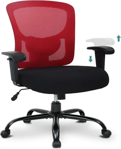 Vista 8 de Silla de oficina grande y alta para personas pesadas, silla de escritorio de computadora de 400 libras, asiento extra ancho, brazos ajustables Negro