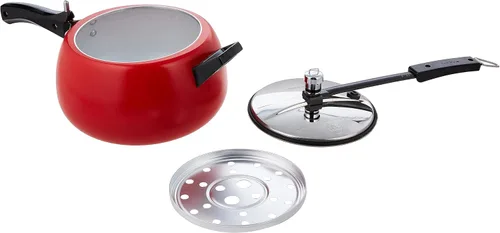 Vista 3 de Hawkins Olla a presión Contura de 5 litros, cocina de tapa interior Handi con revestimiento de cerámica, rojo tomate (CTR50)