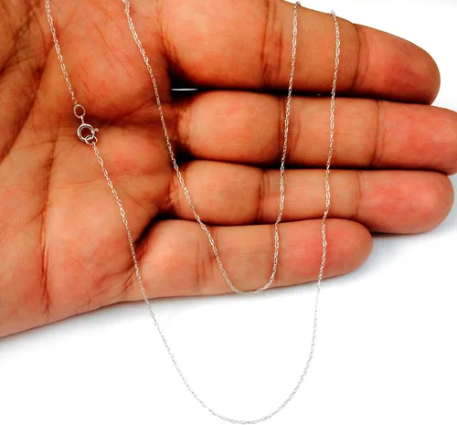 Vista 5 de Jewelry Affairs 10k White Gold Rope Chain Necklace, 0.5mm
