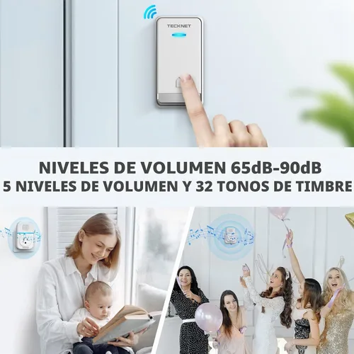 Vista 5 de TECKNET Timbre inalámbrico, timbre de puerta enchufable, timbre impermeable IP66, timbre de puerta inalámbrico de 1300 pies, timbre de puerta