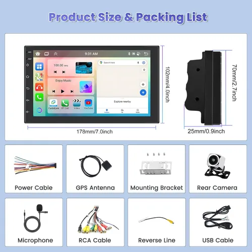 Vista 12 de Hikity 8-Core 4+64G 7'' Android 15 Estéreo de coche doble DIN Radio de pantalla táctil, Carplay inalámbrico Android Auto Mirror Link, GPS 32EQ