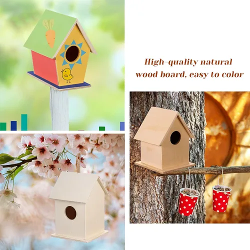 Vista 3 de Jetec 6 piezas de casa de pájaros, kit de casa de pájaros de madera para construir y pintar casas de pájaros sin terminar, artes de madera