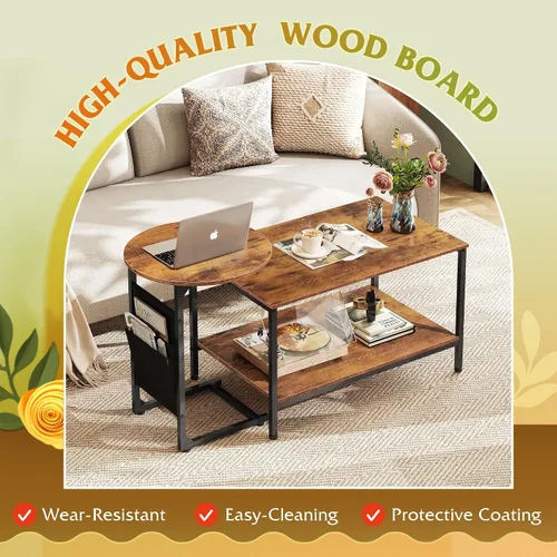 Vista 5 de WLIVE Mesa de Centro, Mesas de Centro Pequeñas de 31.3" y 18.7" para Sala de Estar, Juego de Mesa Central Moderna y Mesa Auxiliar con Bolsa Lateral