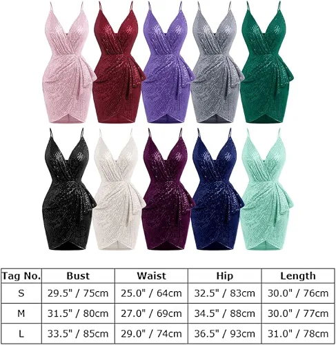 Vista 6 de Vestido de fiesta para mujer, manga 34, cuello en V, lentejuelas brillantes, glamuroso, flapper, cóctel, purpurina, para boda, noche, club
