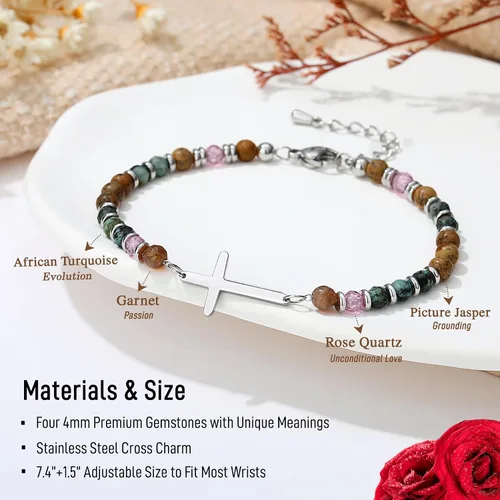Vista 3 de TONY & SANDY Pulsera de cruz cristiana para mujer, regalo de San Valentín para ella, regalo de confirmación de bautismo, Pascua, regalo único