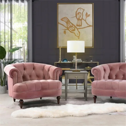 Vista 11 de MAKLAINE Silla decorativa de terciopelo con marco de madera en rosa ceniza