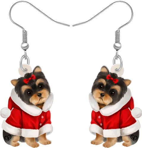 Vista 16 de Newei - Pendientes colgantes de Navidad con diseño de perro, joyería para regalos para mujeres y niñas Chihuahua E