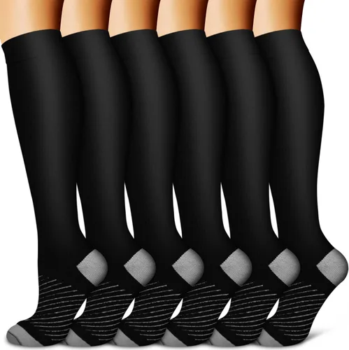 Vista 28 de Copper Compression Socks for Women & Men (6 pairs) - Best Support for Nurses, Running, Hiking, Recovery 01 Rayas Negras