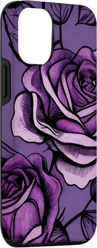 Vista 3 de iPhone 15 Patrón de rosas en estuche morado