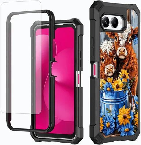 Vista 16 de Funda para T-Mobile Revvl 7 de 6.6 pulgadas con protector de pantalla, policarbonato duro de doble capa resistente y TPU suave a prueba de golpes