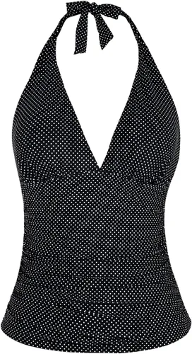 Vista 24 de Hilor - Parte superior de tankini para natación, con cuello profundo en V y halter, drapeado, para mujer Amaranto