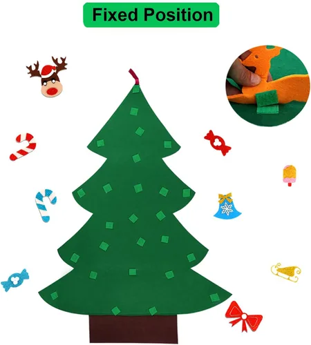 Vista 3 de OurWarm Árbol de Navidad de fieltro para niños, árbol de Navidad de 3 pies con 30 adornos de purpurina para niños, regalos de Navidad, decoración