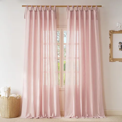 Vista 13 de NICETOWN Cortinas de cuadros color rosa rubor para habitación de niños, cortinas de ventana a cuadros con nudo en la parte superior para habitación