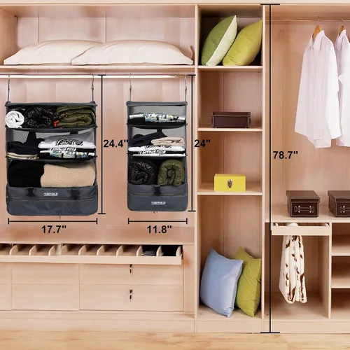 Vista 40 de TABITORA - Estantería portátil y plegable de gran capacidad con ganchos para colgar, ideal como almacenamiento para viajes