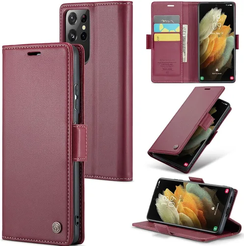 Vista 10 de Funda tipo cartera compatible con Samsung Galaxy S21 con tarjetero de bloqueo RFID, funda de piel con función atril para Samsung Galaxy S21 de 6.2