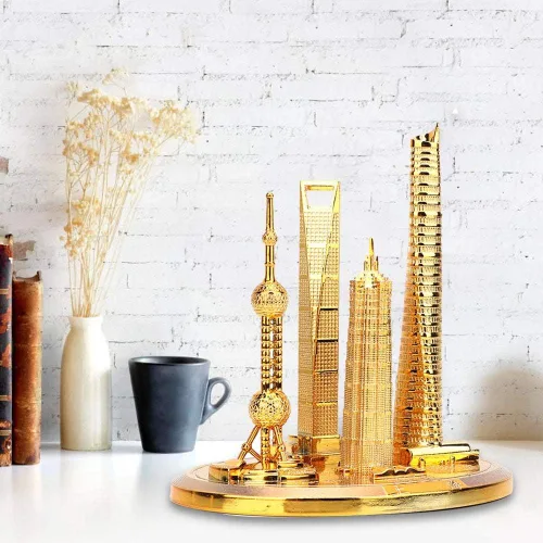 Vista 3 de Modelo de arquitectura famoso de HEEPDD, edificio de Shanghai Oriental Pearl Tower Collection, 9.5x10.5cm Small Decor, Gold Bronze Option, For