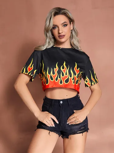 Vista 4 de Floerns Camiseta corta de manga corta para mujer, diseño gráfico Y2K