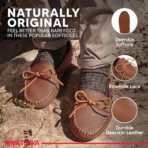 Vista 3 de Minnetonka Mocasines de piel de ciervo doble suela suave para hombre, Piel de ciervo natural.