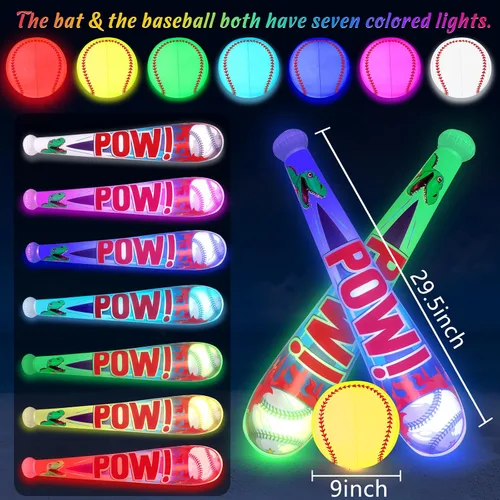 Vista 6 de Geefuun Juguetes de piscina, juegos de playa para niños, béisbol inflable con luz LED que brilla en la oscuridad, fiesta de murciélagos al aire