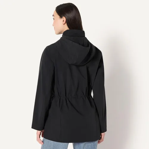 Vista 3 de Amazon Essentials Chaqueta de lluvia larga con capucha para mujer, de ajuste relajado, ligera e impermeable