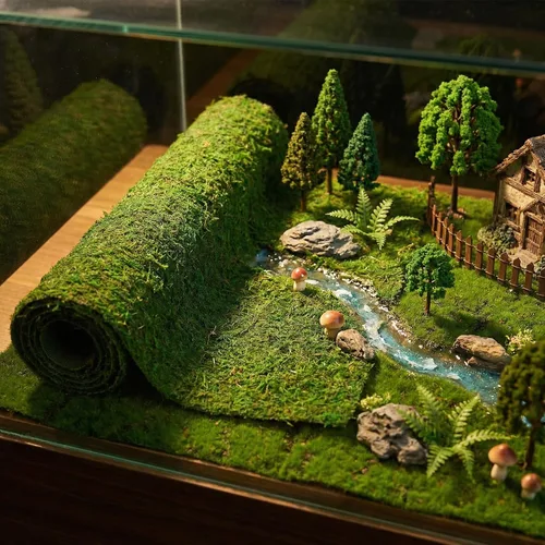 Vista 6 de Camino de mesa de musgo seco de 71" x 12" para decoración de jardín de fiesta, verde oscuro, 30x180CM