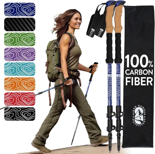 Vista 15 de 100% Carbon Fiber Trekking Poles by USA Brand - Ultra Strong Lightweight Collapsible Hiking Poles with Cork and EVA Foam Grips & Quick Adjustable