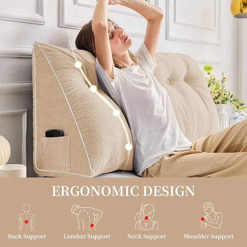 Vista 6 de Sasttie Almohada de Cabecera Queen, Almohada de Cuña de Cabecera para Sentarse en la Cama, Cojín Triangular con Soporte de Respaldo para Leer - Con