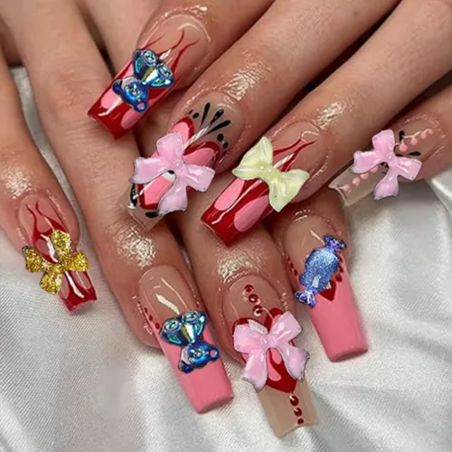 Vista 5 de COOSLIM 110 dijes de uñas 3D para uñas acrílicas, flor de camelia, rosa, mariposa, lazo, corazón, oso, conejo, estrella, para diseños de uñas