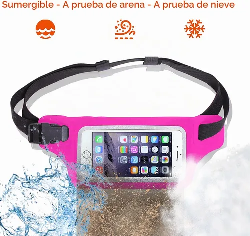 Vista 9 de Cinturón de natación impermeable para correr, color rosa, definitivo: soporte para teléfono y artículos esenciales para gimnasio, playa, kayak Rosa