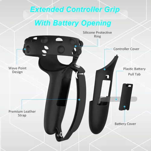 Vista 2 de Compatible with Meta Oculus Quest 2 Accessories Lengthening Controller Grip Cover with Battery Opening VR Shell Cover Silicone face Cover