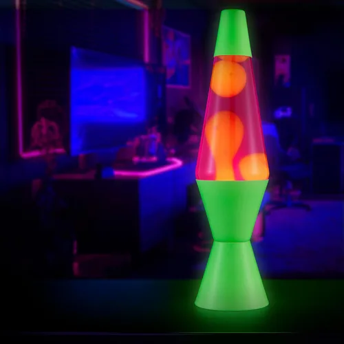 Vista 4 de Lava The Original Lamp - 14.5 pulgadas verde neón - Lámpara clásica de movimiento líquido - Líquido naranja y rosa - Artículo #2096