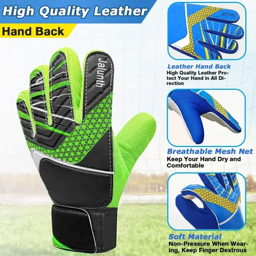 Vista 3 de Jalunth Guantes de Portero de Fútbol para Niños y Jóvenes, Guantes de Guardameta Jugador de Campo para Niños y Niñas, Palma de Látex Antideslizante
