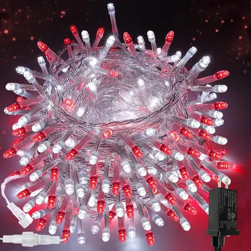 Vista 15 de Guirnalda de 100 luces LED conectables para interiores y exteriores, luces de Navidad blancas cálidas de 33 pies, impermeables, 13 modos