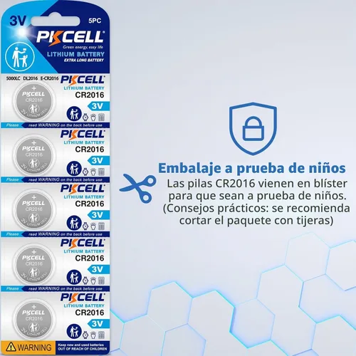Vista 6 de PKCELL Paquete de 5 baterías CR2016 CR 2016 3V batería de litio