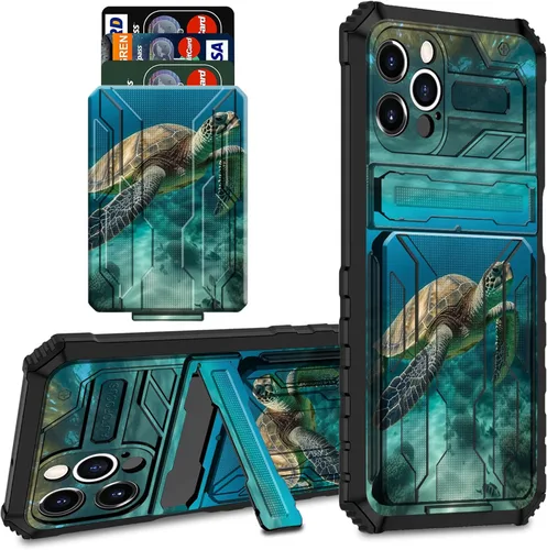 Vista 12 de Funda tipo cartera para iPhone 14 con soporte para tarjeta de crédito y soporte de doble capa de policarbonato duro de TPU suave para iPhone 14