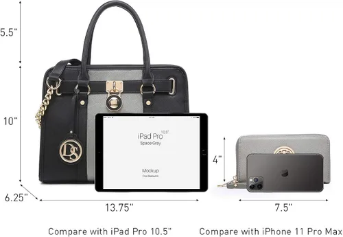 Vista 4 de Dasein Bolsos de mano para mujer, monederos, bolsas de hombro con asa superior, bolso de trabajo, 2 piezas