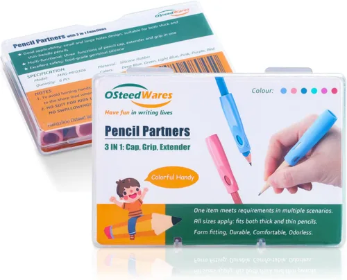 Vista 8 de Agarre ergonómico para lápices, extensor y tapa 3 en 1, paquete de 6 compañeros de silicona para lápices de escritura a mano para niños y adultos