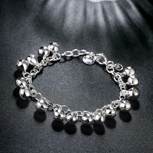 Vista 7 de Cutesmile Joyería de moda 925 plata esterlina campanas cadena ajustable pulseratobillera para mujer, Plata